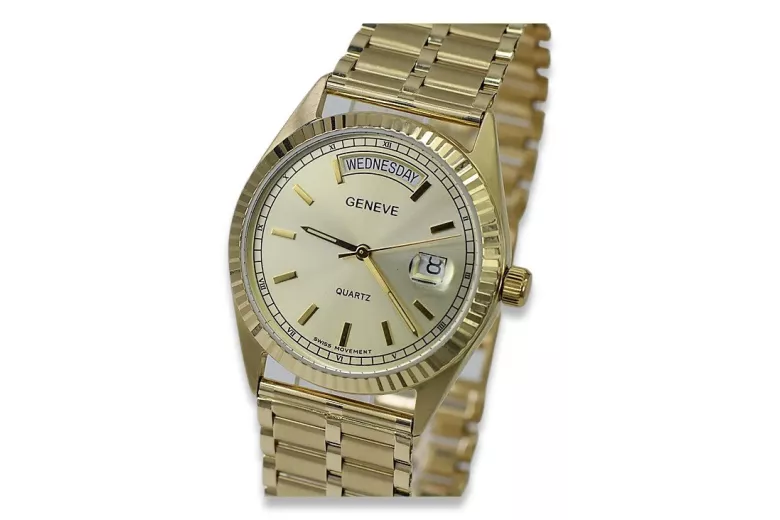 Złoty zegarek z bransoletą męski 14k 585 Geneve mw013ydy&mbw007y