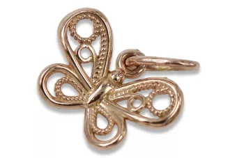 Rusă roz roz sovietic 14k 585 aur URSS pandantiv fluture VPN062