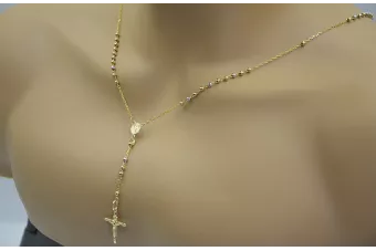 Италиански 14k жълто бяло розово злато броеница верига rcc008ywr