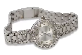 Prześliczny 14k 585 damski zegarek z białego złota lw051w