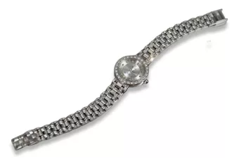 Prześliczny 14k 585 damski zegarek z białego złota lw051w