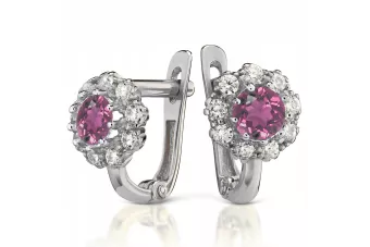 White 14k gold 585 Alexandrite Ruby Emerald Sapphire Zircon little earrings cec004w