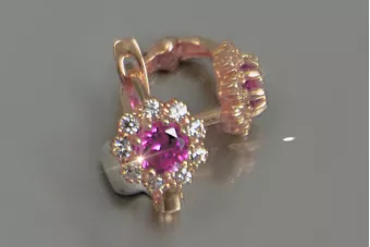 Vintage różowe kolczyki 14k 585 kwiatki z Aleksandrytem Rubinem Szafirem Szmaragdem Cyrkoniami cec004r