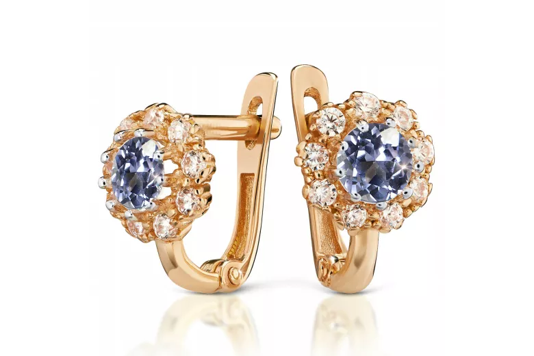 Vintage rožiniai auskariai 14k 585 gėlės su Aleksandritas Rubinas Sapyras Smaragdas Cirkonijos cec004r