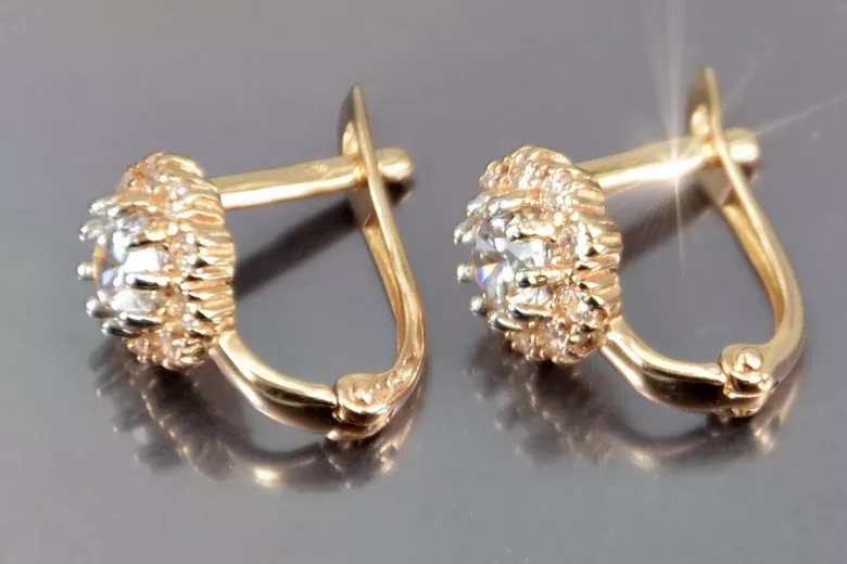Vintage ροζ σκουλαρίκια 14k 585 λουλούδια με Αλεξανδρίτη, Ρουμπίνι, Ζαφείρι, Σμαράγδι, Ζιργκόν cec004r