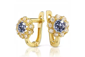 Italian yellow 14k gold Alexandrite Ruby Emerald Sapphire Zircon earrings cec004y