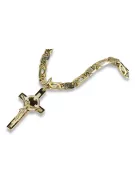 Италиански жълт бял 14k златен католически кръст & Елегантна верига