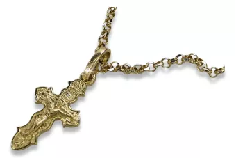 Православный кулон из 14-каратного золота с крестом и золотой цепочкой с якорем oc014y&cc003y