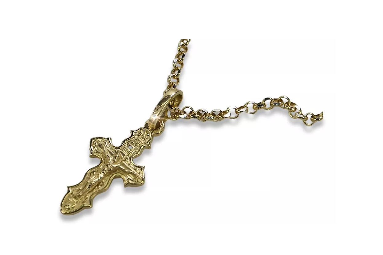 Orthodoxer Kreuzanhänger aus 14 Karat Gold und Ankerkette aus Gold oc014y&cc003y