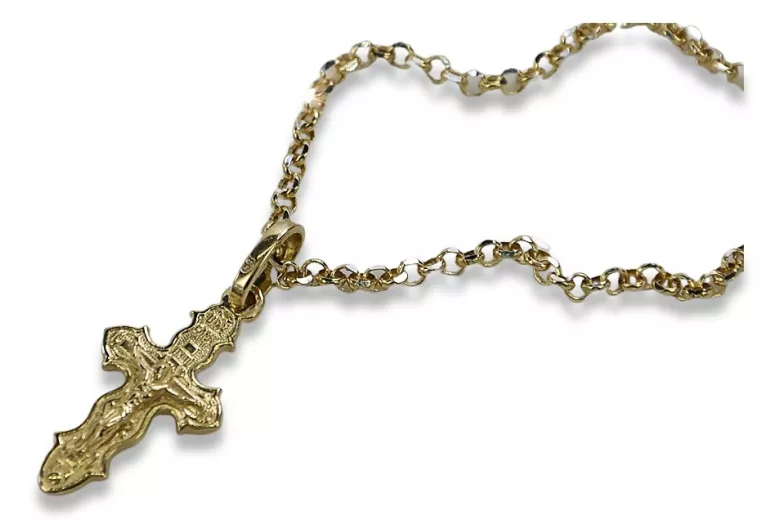 Cruce ortodoxă de aur cu lanț ★ zlotychlopak.pl ★ eșantion de aur 585 333 Preț scăzut