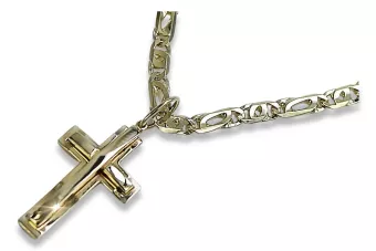 Yellow white 14k gold Catholic cross & chain ctc095y&cc021y