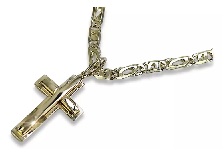 Goldkreuz mit einer Kette ★ zlotychlopak.pl ★ Goldstempel 585 333 Niedriger Preis!