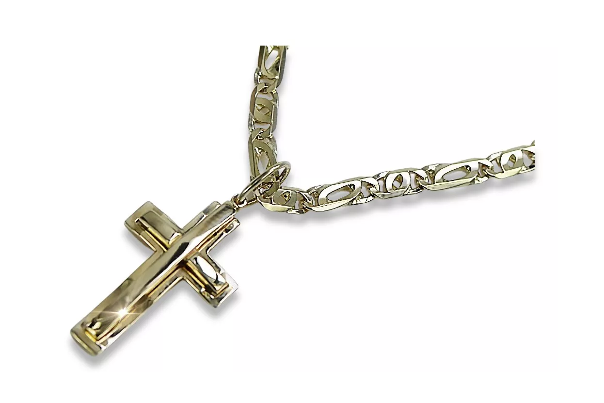 Goldkreuz mit einer Kette ★ zlotychlopak.pl ★ Goldstempel 585 333 Niedriger Preis!