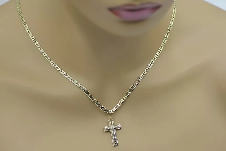 Cruz de oro con una cadena ★ zlotychlopak.pl Sello de oro 585 333 ¡★ Precio bajo!