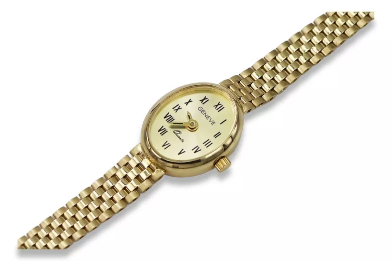 Elegantiškas 14k aukso moteriškas laikrodis Geneve lw093y