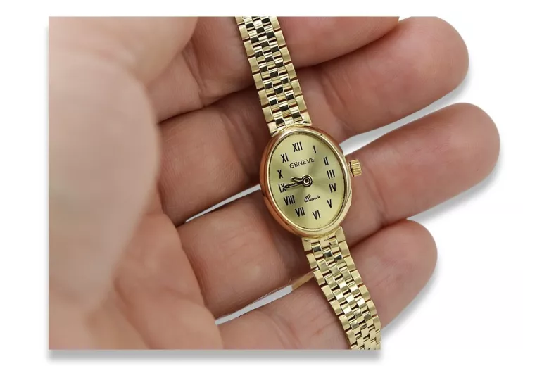 Elegantiškas 14k aukso moteriškas laikrodis Geneve lw093y