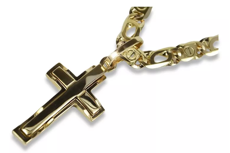 Cruz de oro con una cadena ★ zlotychlopak.pl Sello de oro 585 333 ¡★ Precio bajo!