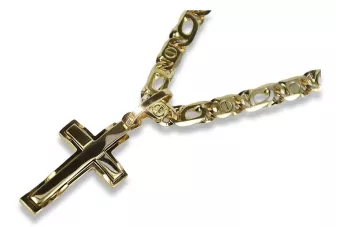 Χρυσός σταυρός με αλυσίδα ★ złotychlopak.pl ★ Χρυσό σήμα 585 333 Χαμηλή τιμή!