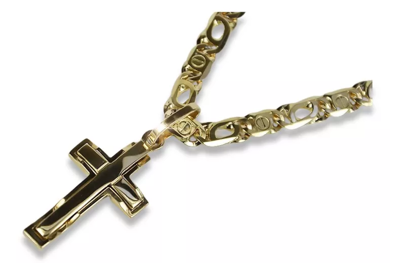 Goldkreuz mit einer Kette ★ zlotychlopak.pl ★ Goldstempel 585 333 Niedriger Preis!