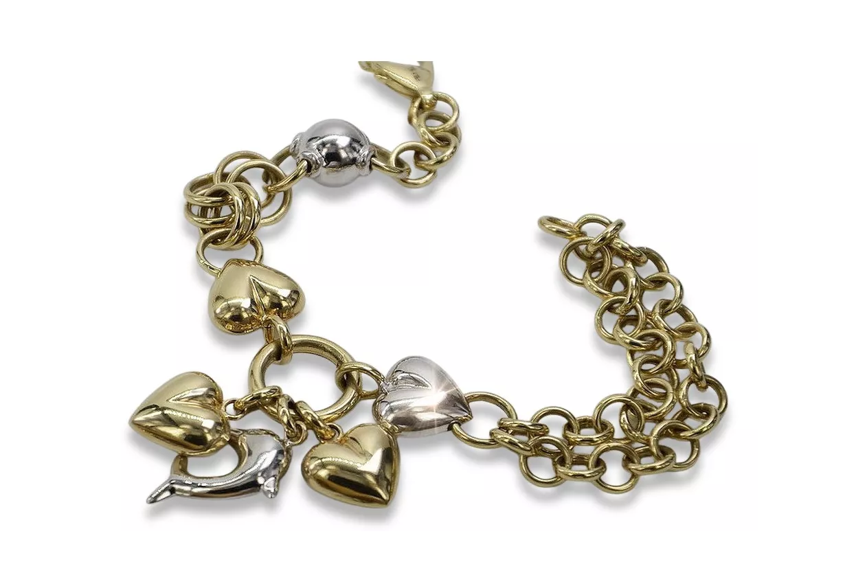 Bracelet fantaisie en or italien 14 carats jaune & blanc cb133yw