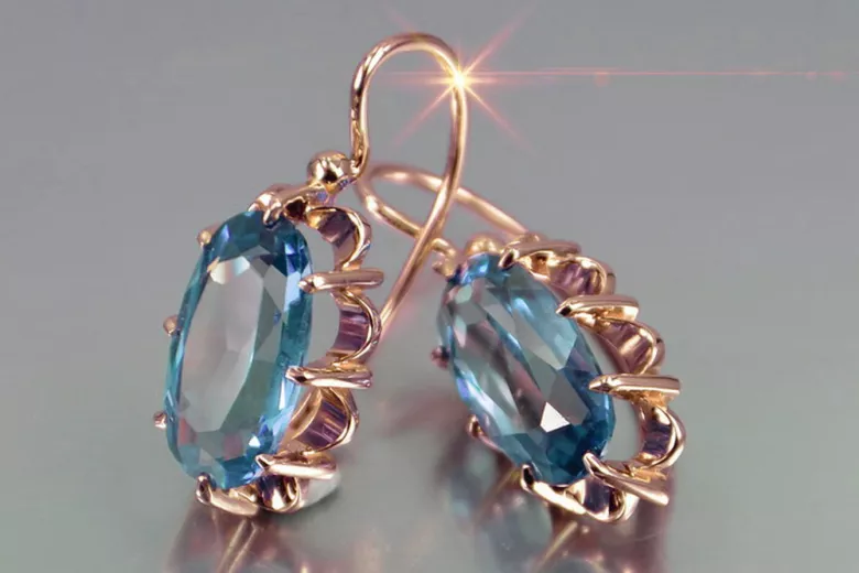 Russe soviétique argent rose or plaqué 925 Alexandrite Rubis Émeraude Saphir Aigue-marine Zircon ... Boucles d’oreilles VEC039RP