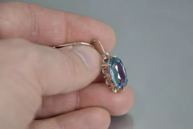 Russisches sowjetisches Silber Rosé vergoldet 925 Alexandrit Rubin Smaragd Saphir Aquamarin Zirkon ... Ohrringe vec039rp