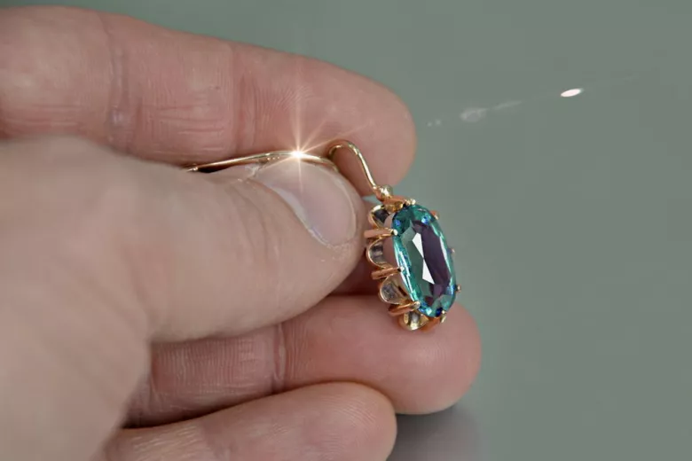 Russe soviétique argent rose or plaqué 925 Alexandrite Rubis Émeraude Saphir Aigue-marine Zircon ... Boucles d’oreilles VEC039RP