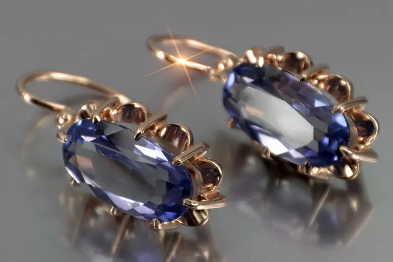 Russisches sowjetisches Silber Rosé vergoldet 925 Alexandrit Rubin Smaragd Saphir Aquamarin Zirkon ... Ohrringe vec039rp
