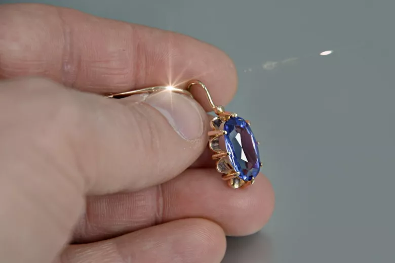 Russisches sowjetisches Silber Rosé vergoldet 925 Alexandrit Rubin Smaragd Saphir Aquamarin Zirkon ... Ohrringe vec039rp