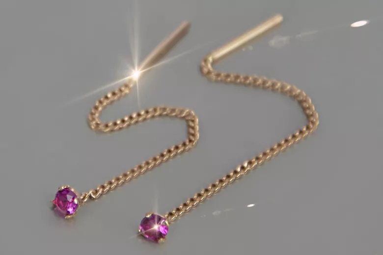 14k 585 rožinės aukso žiurkinių grandinės su cirkonijos cec021r