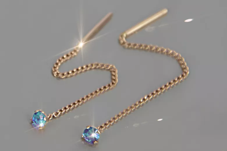 14k 585 rožinės aukso žiurkinių grandinės su cirkonijos cec021r
