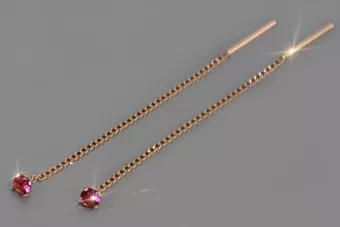 Kolczyki z różowego 14k 585 złota łańcuszki z Cyrkonią cec021r