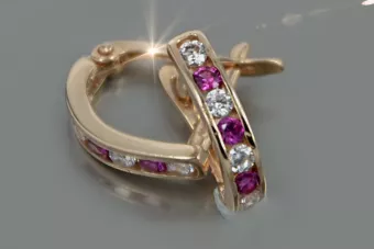 Rose Russe Or 14 carats Alexandrite Rubis Émeraude Saphir Zircon boucles d’oreilles cec011r