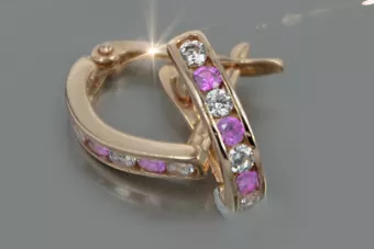 Rose Russe Or 14 carats Alexandrite Rubis Émeraude Saphir Zircon boucles d’oreilles cec011r
