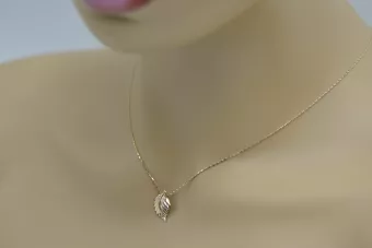 Rose pink 4k 585 gold Vintage leaf pendant vpn054