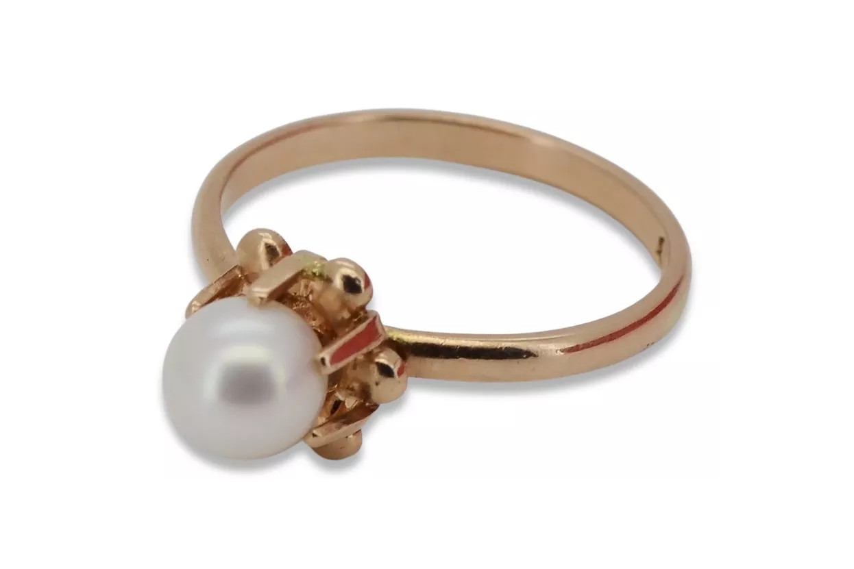 Ruská Rose Soviet Ružová ZSSR Red 585 583 Gold Pearl Ring VRPR011
