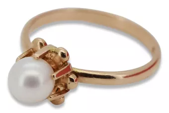 Russian rose Soviet pink USSR red 585 583 gold pearl ring  vrpr011