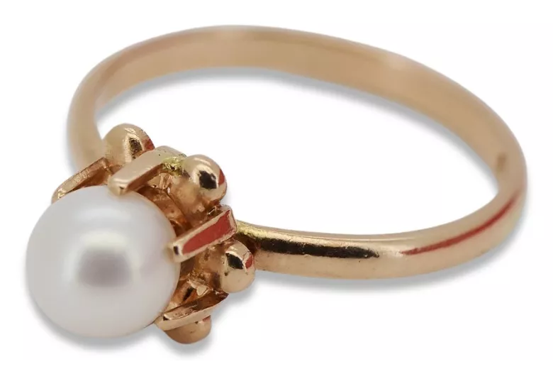 Ruská Rose Soviet Ružová ZSSR Red 585 583 Gold Pearl Ring VRPR011