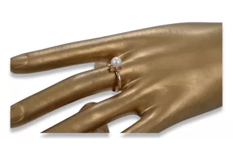 Ruská Rose Soviet Ružová ZSSR Red 585 583 Gold Pearl Ring VRPR011