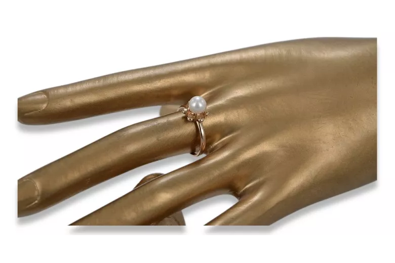 Rusų rožė sovietų rožinė SSRS RED 585 583 GOLD PEARL RING VRPR011