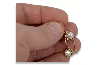 Sowjetische russische Ohrringe aus 14 Karat Roségold 585 Gold mit Perlen vepr003