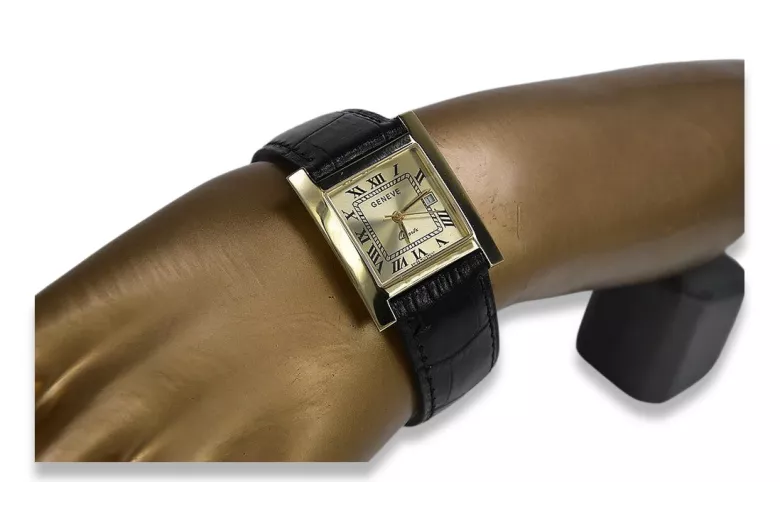 Италиански жълт 14k 585 златен мъжки часовник Geneve mw009y