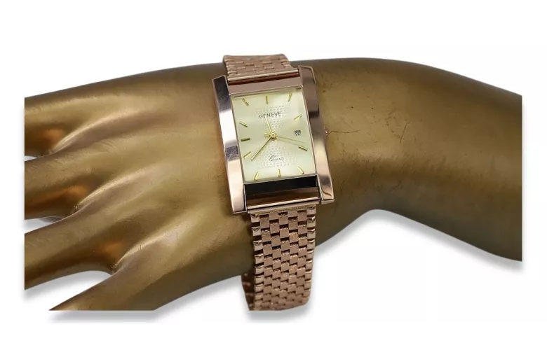 Zegarek z różowego14k 585 złota z bransoletą męski Geneve mw009r&mbw003r