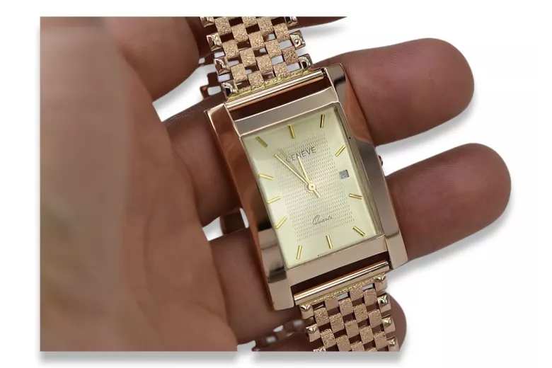 Zegarek z różowego14k 585 złota z bransoletą męski Geneve mw009r&mbw003r