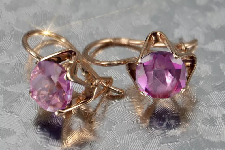 Vintage silver rose gold plated 925 Alexandrite Ruby Emerald Sapphire Aquamarine Zircon ... earrings vec142rp