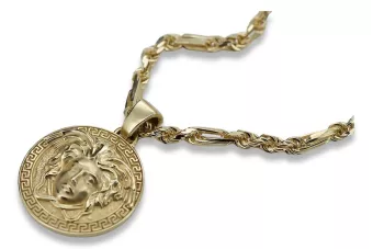 Greek style medallion & Corda Figaro 14k gold chain cpn049y&cc082y