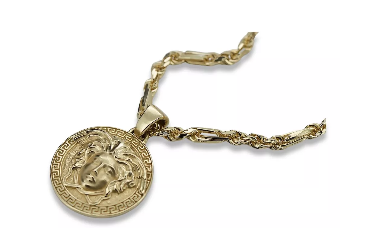 Medalion în stil grecesc Versace & Corda Figaro 14k lanț de aur cpn049y&cc082y