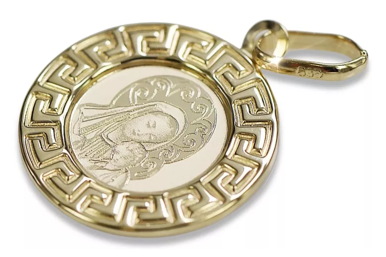 Italienischer Mary-Medaillon-Ikonenanhänger aus 14-karätigem Gelbgold pm007y