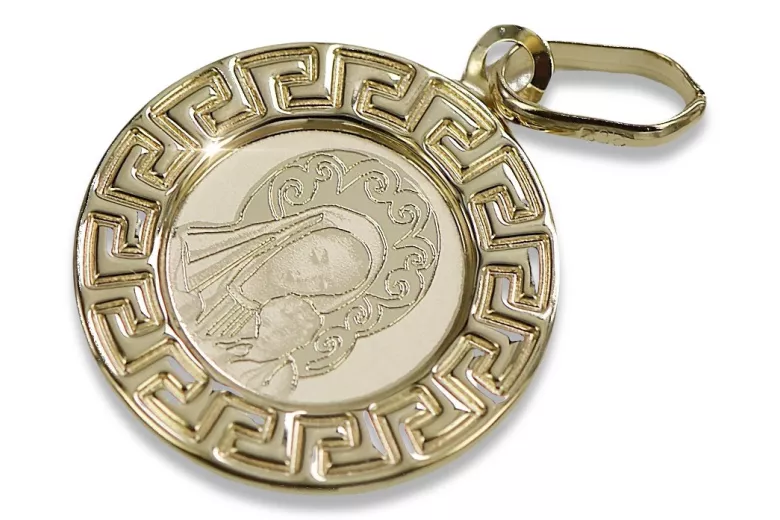 Amarillo italiano14k oro Mary medallion icon colgante pm007y