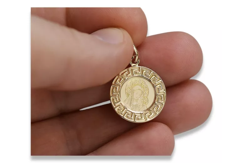 Amarillo italiano14k oro Mary medallion icon colgante pm007y